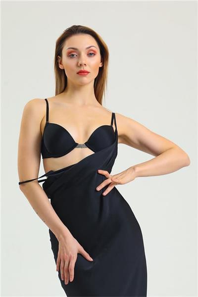 Magic Form 3095 Kadın Taşlı Dekolteli Destekli Sütyen-Siyah