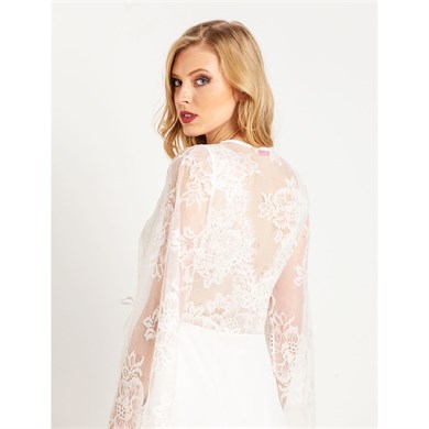 Magic Form 31770 Püsküllü Dantelli Krep Uzun Sabahlık - Ekru