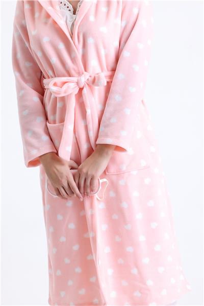 Magic Form 32456 Kadın Polar Kapişonlu Uzun Sabahlık(Göz Bandı Hediyeli)-Pembe