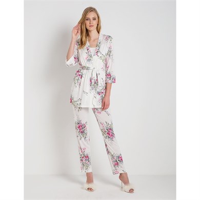 Magic Form 32630 Penye Üçlü Pijama Takımı - Ekru