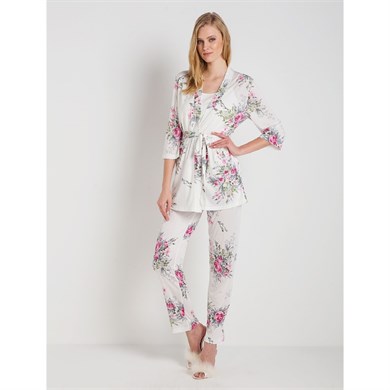 Magic Form 32630 Penye Üçlü Pijama Takımı - Ekru