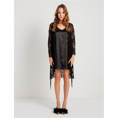 Magic Form 32805 Püskül Dantelli Sabahlık - Siyah
