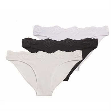 Magic Form 335 Düz Penye Kumaşlı Beli Dantelli Üçlü Paket Normal Külot - Mix