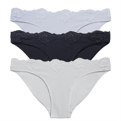 Magic Form 335 Düz Penye Kumaşlı Beli Dantelli Üçlü Paket Normal Külot - Mix