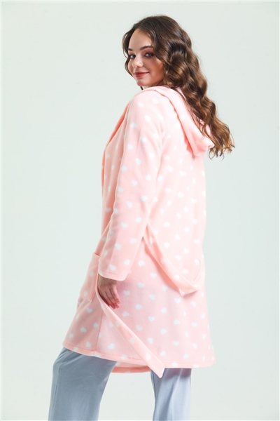 Magic Form 35252 Kadın Kapişonlu Polar Sabahlık-Pembe