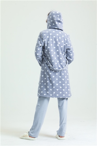 Magic Form 35252 Kadın Kapişonlu Polar Sabahlık-Gri