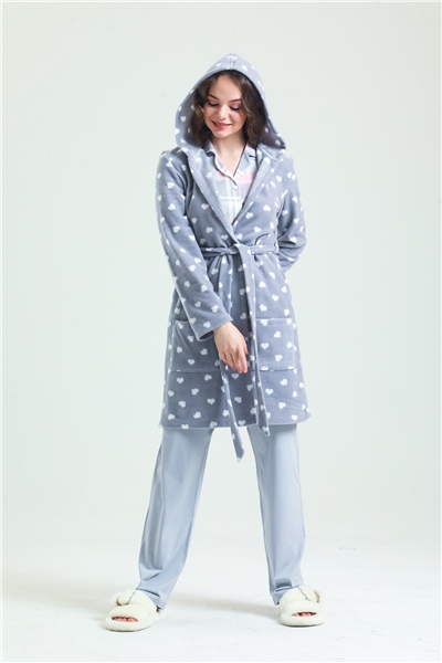 Magic Form 35252 Kadın Kapişonlu Polar Sabahlık-Gri