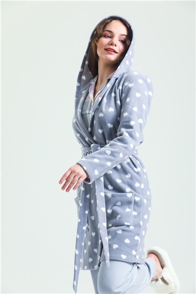 Magic Form 35252 Kadın Kapişonlu Polar Sabahlık-Gri