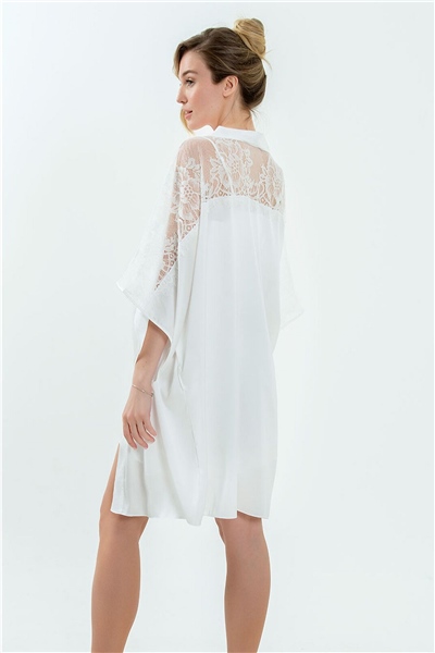 Magic Form 36494 Kadın Dantelli Saten Sabahlık-Ekru