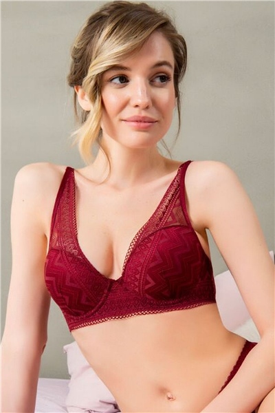 Magic Form 3748 Zigzag Desenli Dantelli Destekli Sütyen-Bordo