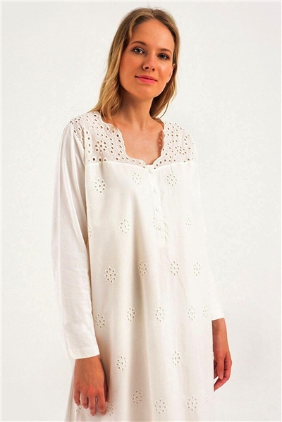 Magic Form 38110 Hamile Lohusa Uzun Kollu Tesettür Gecelik-Ekru