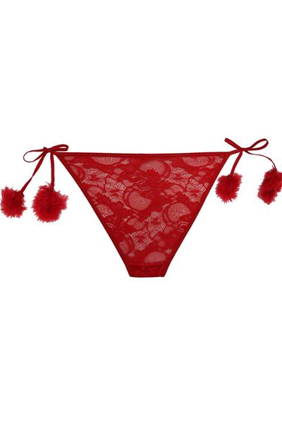 Magic Form 450 Kadın Yanları Ponponlu Dantel Külot-Kırmızı