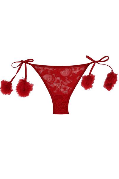 Magic Form 450 Kadın Yanları Ponponlu Dantel Külot-Kırmızı