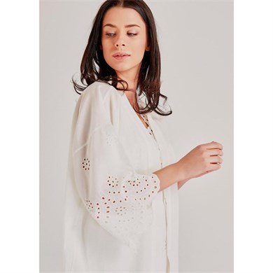 Magic Form 46108 Kendinden Brode Desenli Tek Sabahlık - Ekru