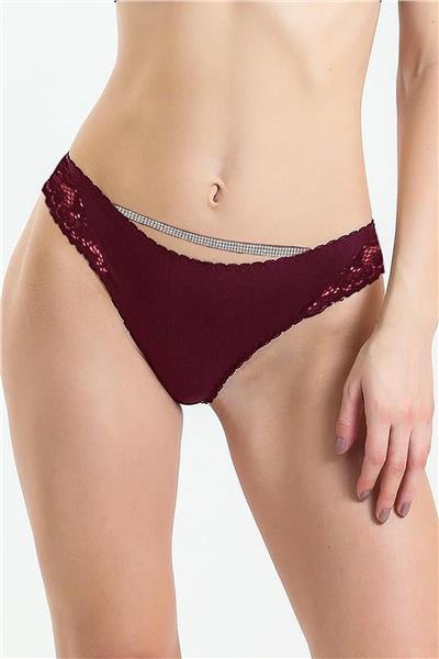 Magic Form 475 Kadın Arkası Dantel Taşlı Külot-Bordo