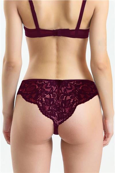 Magic Form 475 Kadın Arkası Dantel Taşlı Külot-Bordo