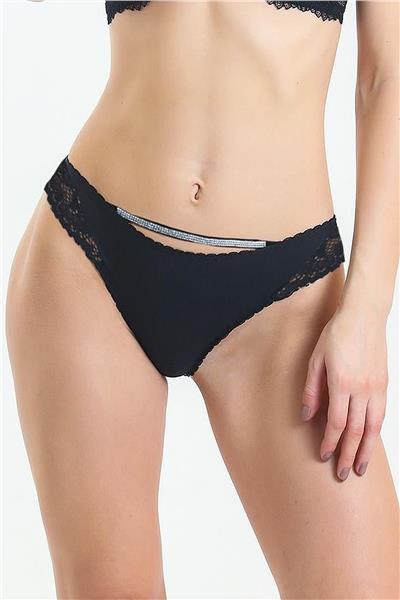 Magic Form 475 Kadın Arkası Dantel Taşlı Külot-Siyah