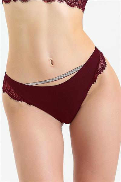 Magic Form 486 Kadın Beli Taşlı Arkası Dantelli Külot-Bordo