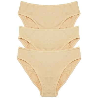 Magic Form 555 Düz Penye Kumaşlı 3 Lü Paket Yüksek Bel Normal Külot-Ten