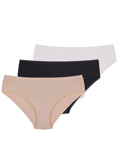 Magic Form 555 Düz Penye Kumaşlı 3 Lü Paket Yüksek Bel Normal Külot-Ten