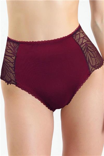 Magic Form 586 Kadın Yüksel Bel Arkası Dantelli Külot-Bordo