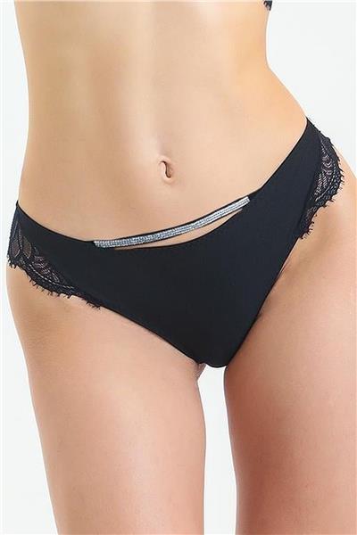 Magic Form 686 Kadın Arkası Dantelli Taşlı Slip Külot-Siyah