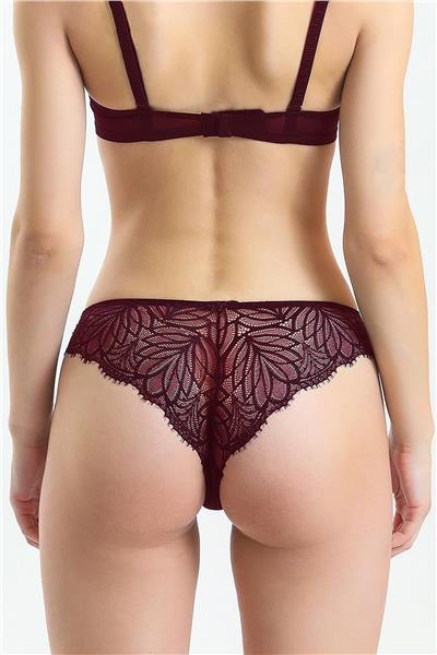 Magic Form 686 Kadın Arkası Dantelli Taşlı Slip Külot-Bordo