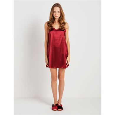 Magic Form 7270 Askılı Saten Gecelik - Bordo