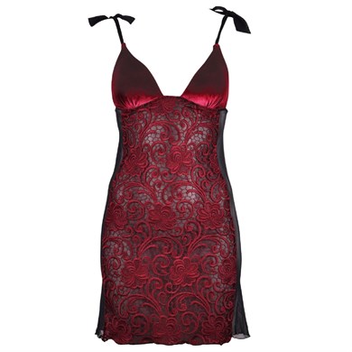 Magic Form 7290 Kadife Kumaşlı Prada Dantelli Gecelik - Bordo