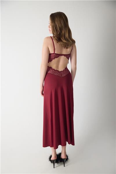 Magic Form 74124 Kadın Askılı Dantelli Jarse Uzun Gecelik-Bordo