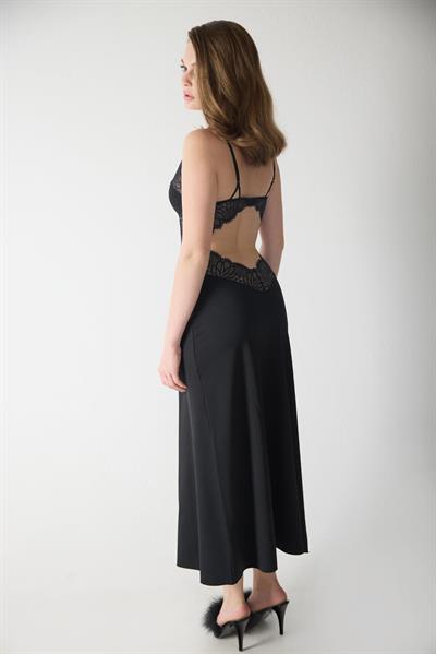 Magic Form 74124 Kadın Askılı Dantelli Jarse Uzun Gecelik-Siyah