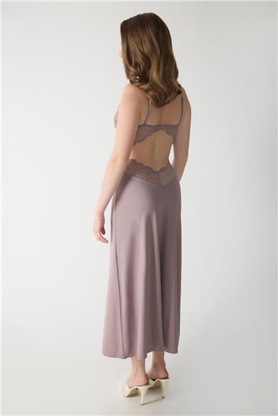 Magic Form 74124 Kadın Askılı Dantelli Jarse Uzun Gecelik-Çinko