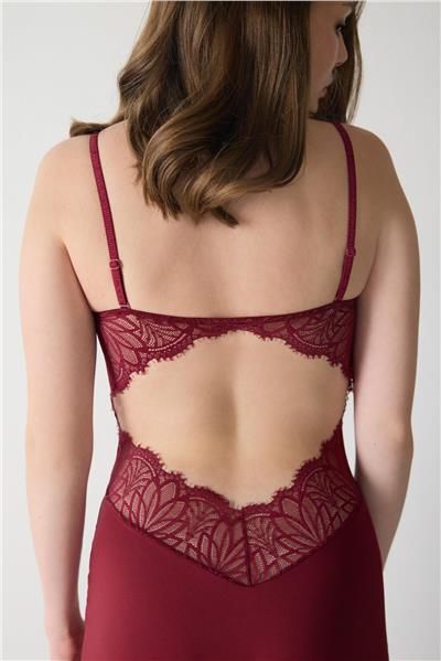 Magic Form 74124 Kadın Askılı Dantelli Jarse Uzun Gecelik-Bordo