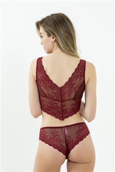 Magic Form 743 Kadın Arkası Dantel Leylak Kumaş Yüksek Bel Külot-Bordo