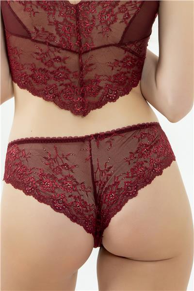 Magic Form 777 Kadın Arkası Dantelli Taşlı Külot-Bordo