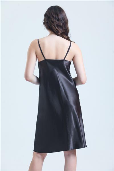 Magic Form 7790 Kadın Dagaje Yaka İp Askılı Saten Gecelik-Kahve