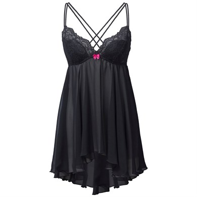 Magic Form 823 Arkası Uzun Önü Kısa Dantelli Süngerli Sütyenli Gecelik - Siyah