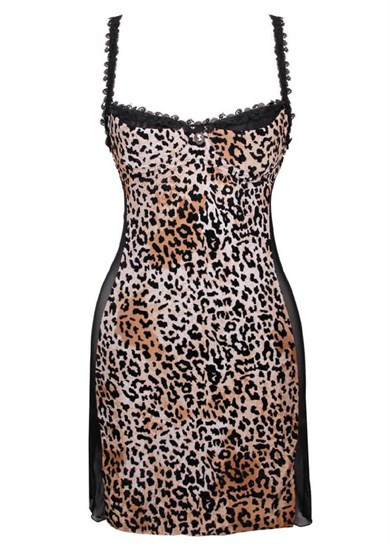 Magic Form 8290 Kadife Leopar Desenli Kumaşlı Dekolte Göğsü Sütyenli Gecelik - Leo Kahve