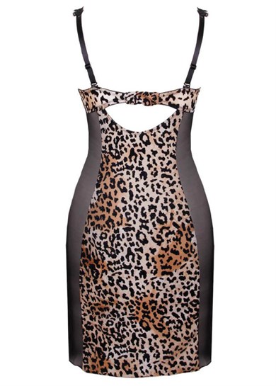 Magic Form 8290 Kadife Leopar Desenli Kumaşlı Dekolte Göğsü Sütyenli Gecelik - Leo Kahve