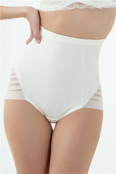 Magic Form 9720 Kadın Çizgili Dantelli Korse -Ekru