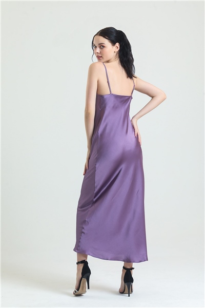 Magic Form 9790 Degaje Yaka Krep Saten Uzun Gecelik-Lila