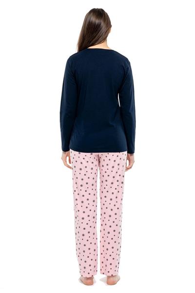 Mod Collection 3991 Kadın Lacivert Patlı Uzun Kollu Pijama Takımı -Lacivert