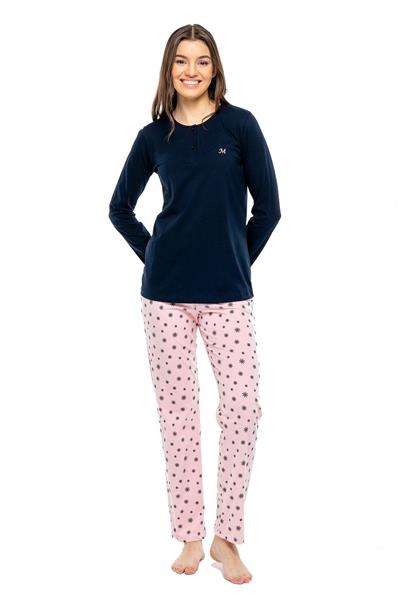 Mod Collection 3991 Kadın Lacivert Patlı Uzun Kollu Pijama Takımı -Lacivert