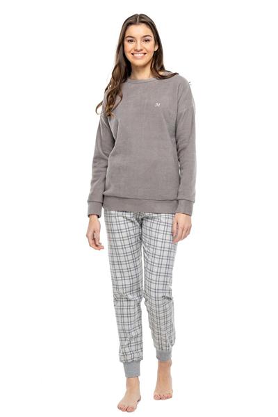 Mod Collection 3998 Kadın Antrasit Yuvarlak Yaka Uzun Kollu Pijama Takımı-Antrasit