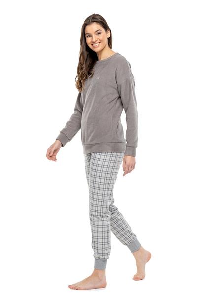 Mod Collection 3998 Kadın Antrasit Yuvarlak Yaka Uzun Kollu Pijama Takımı-Antrasit