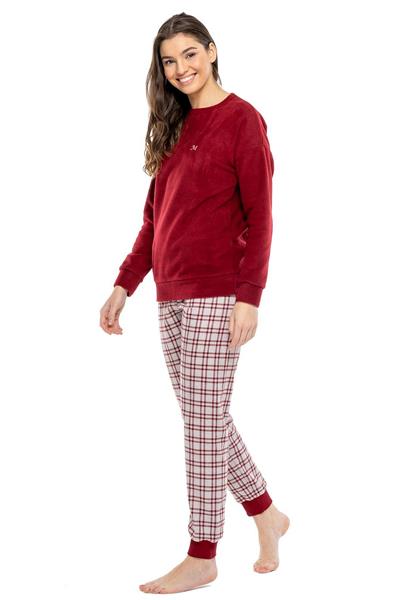 Mod Collection 3998 Kadın Bordo Yuvarlak Yaka Uzun Kollu Pijama Takımı -Bordo
