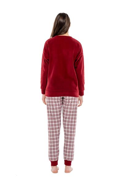 Mod Collection 3998 Kadın Bordo Yuvarlak Yaka Uzun Kollu Pijama Takımı -Bordo