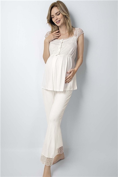 Monamise 18303 Hamile Lohusa Pijama Takımı-Ekru