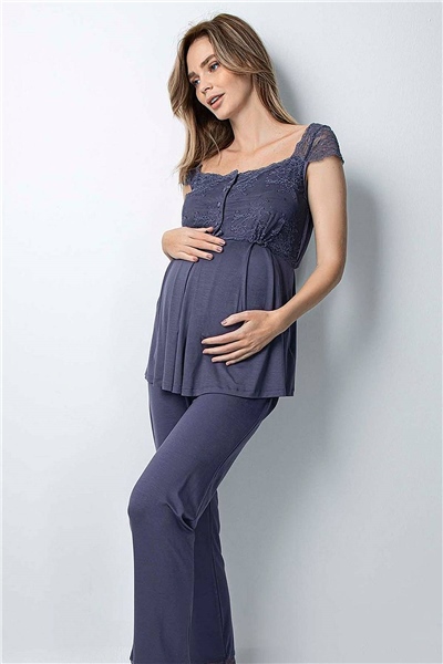 Monamise 18305 Hamile Lohusa Pijama Takım - Lacivert