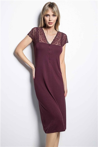 Monamise 18403 Kısa Kollu Gecelik  - Bordo